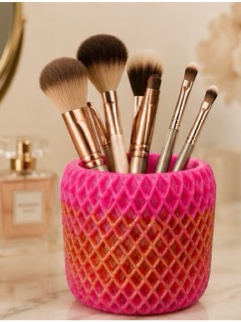 Pink & Orange Textured Vanity, Desk Vase Pencil Holder, Home Decor